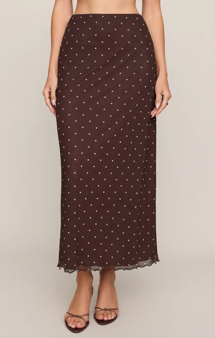 Eda Polka Dot Mesh Midi Skirt in Dark Chocolate by Z Supply