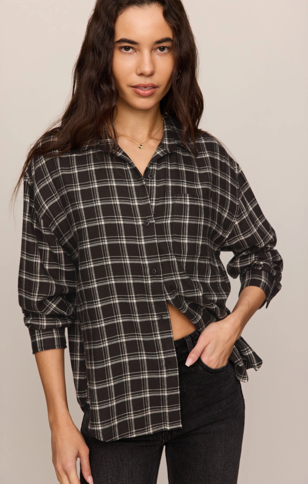 River Plaid Button Up in Ash Black by Z Supply