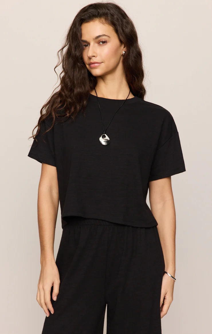 Sway Textured Cropped Tee in Black by Z Supply