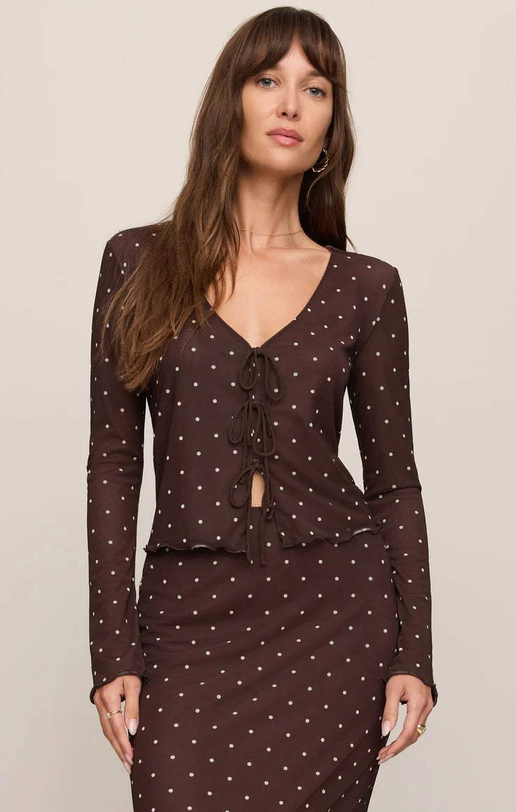 Amara Polka Dot Mesh Top in Dark Chocolate by Z Supply