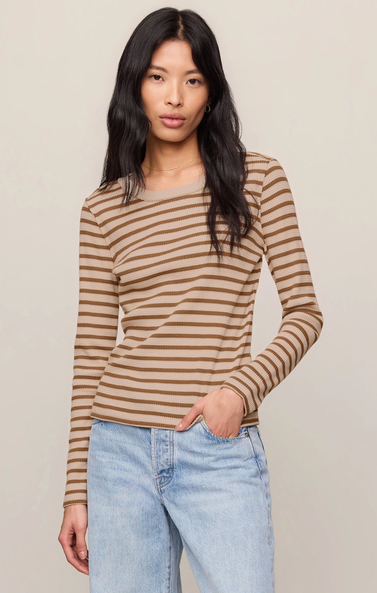 Arlet Stripe Thermal Top in Saddle Suede by Z Supply