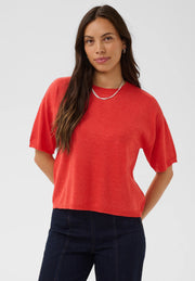 Mila Boxy Short Sleeve Pullover in Tigerlily Melange by Saint Tropez