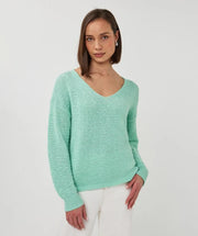 Tape Yarn V-Neck Sweater in Light Mint by Esqualo