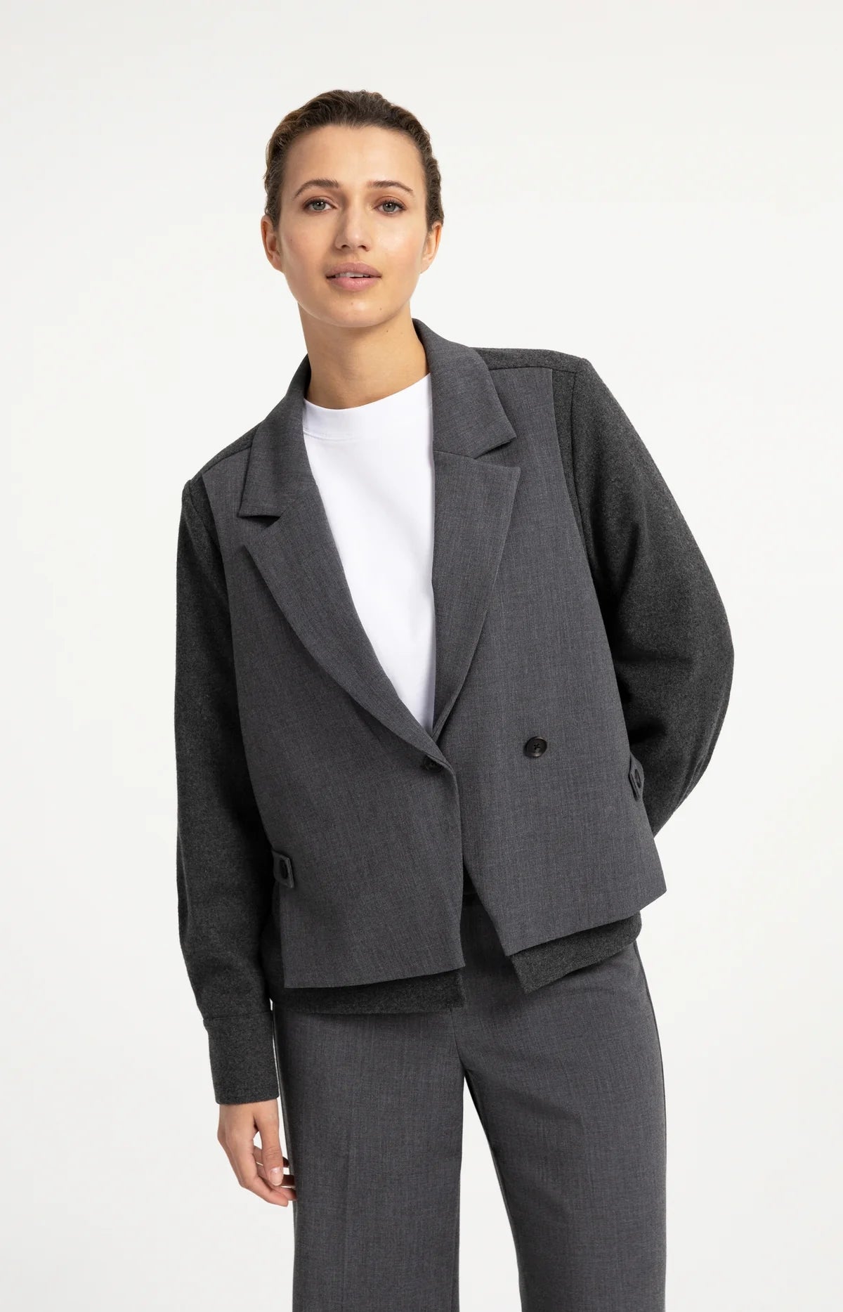 Woven Loose Fit Cut & Sew Blazer in Grey by YAYA