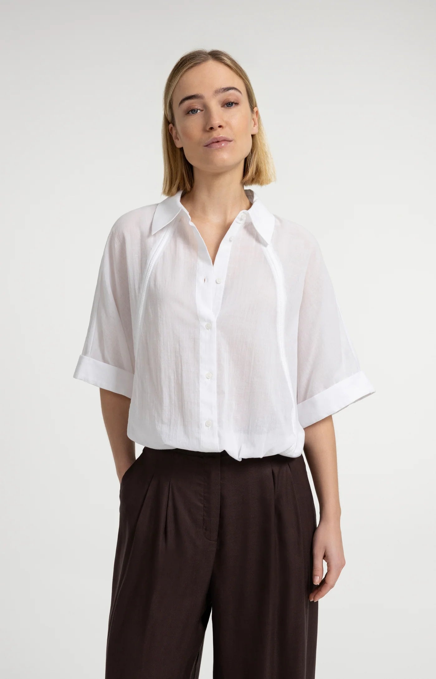 Batwing Blouse with Braided Detail in Pure White by YAYA