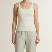 Singlet With Mesh Edge in Beige by YAYA