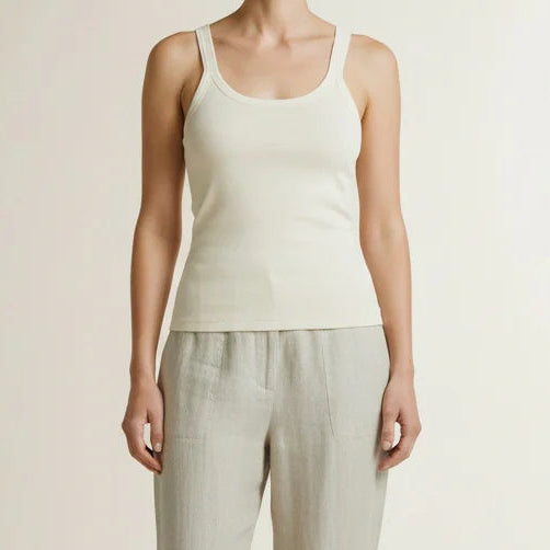 Singlet With Mesh Edge in Beige by YAYA