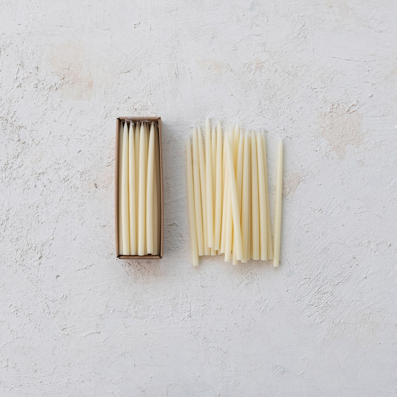 Ivory Thin Unscented Taper Candles Set/24
