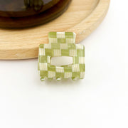 Mini Square Hair Clip in Green Check