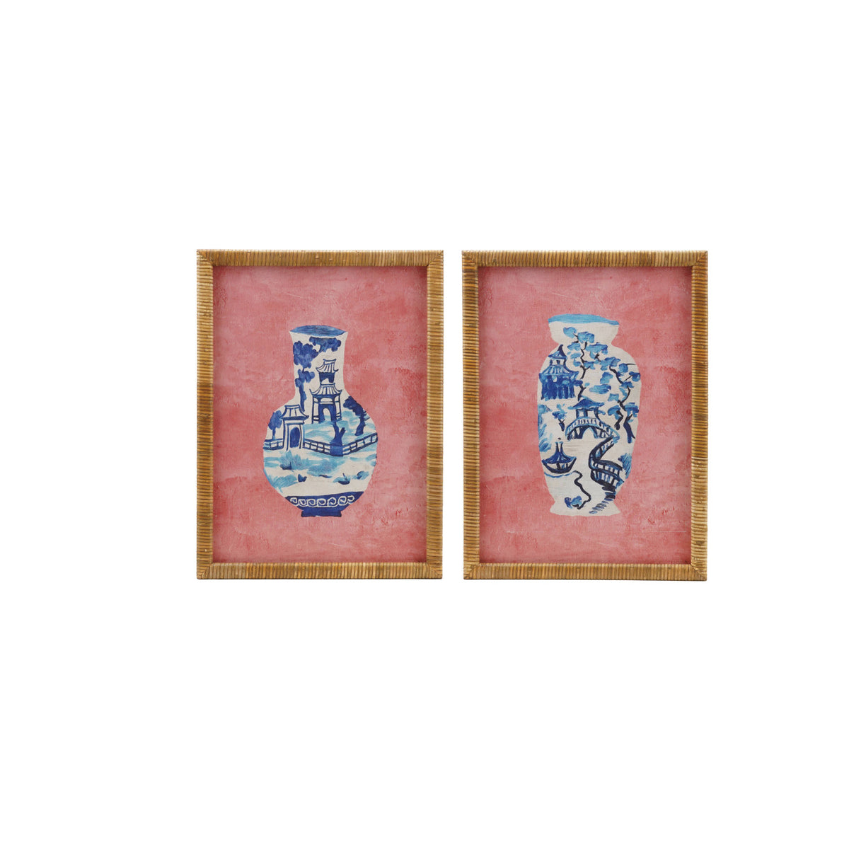 Rattan Framed Chinoiserie Vase A