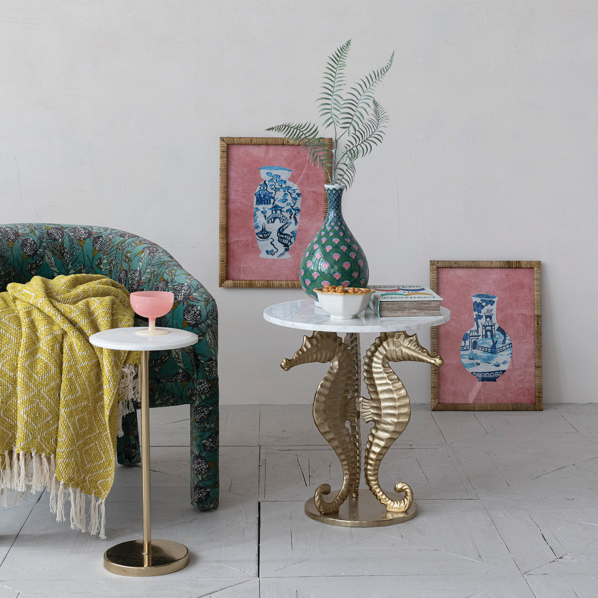 Rattan Framed Chinoiserie Vase A
