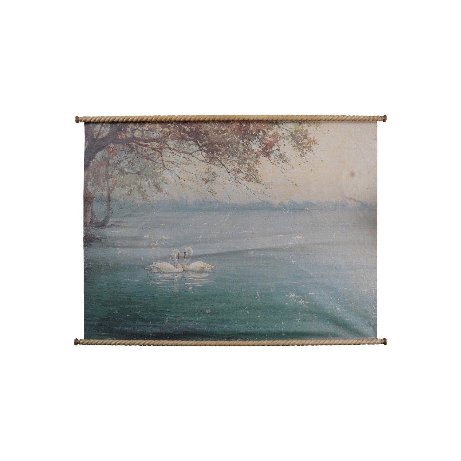 Wood & Canvas Scroll Wall Decor With Swans