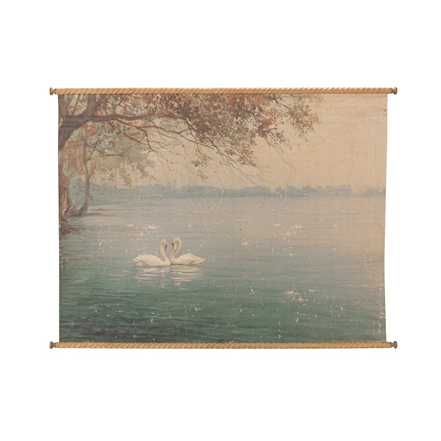 Wood & Canvas Scroll Wall Decor With Swans