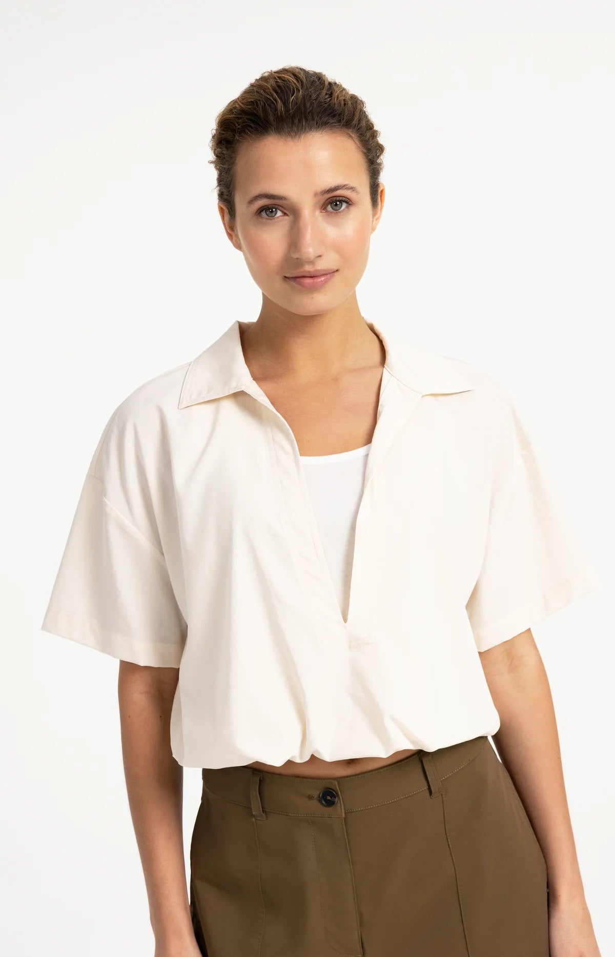 Double Layer Balloon Top in Off White by YAYA