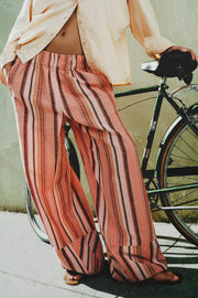 Days End Solar Linen Stripe Pant in Soft Coral Combo by Free People