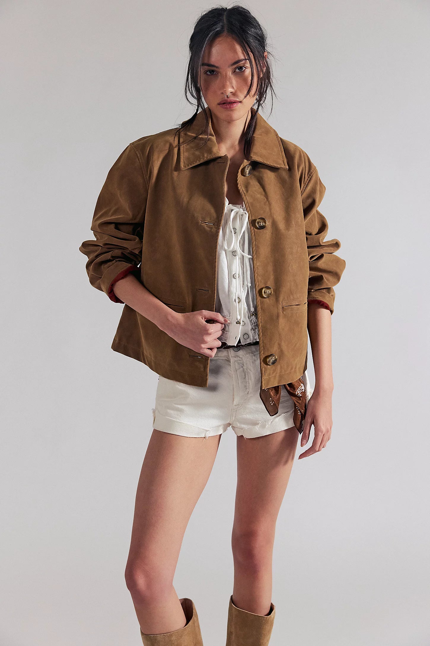 Hera Vegan Suede Sierra Jacket in Caramel Cafe by Free People