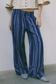 Days End Solar Linen Stripe Pant in Navy Combo by Free People