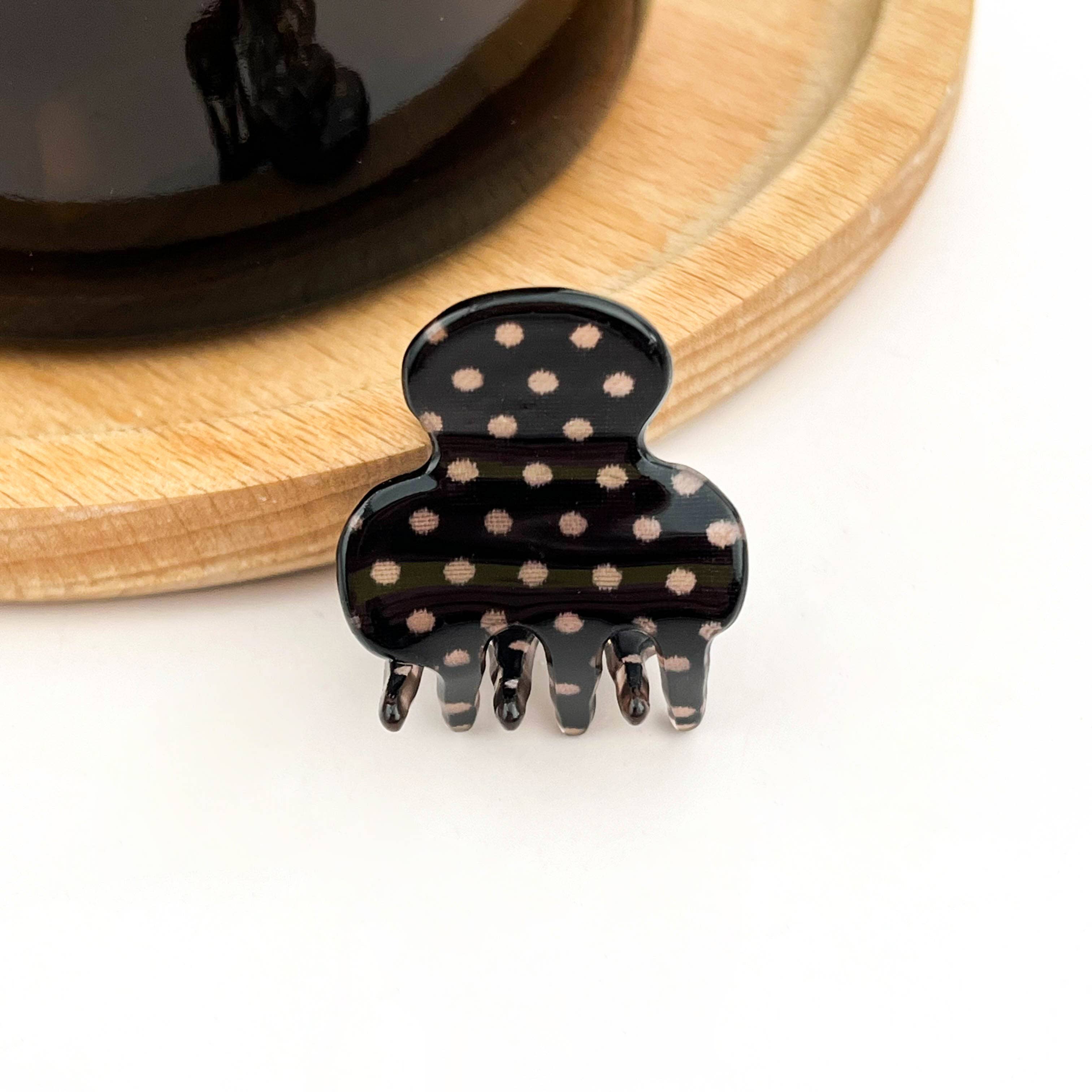 Mini Polka Dot Hair Clip in Black