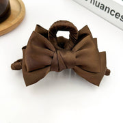Brown Satin Bow Hair Claw Clip