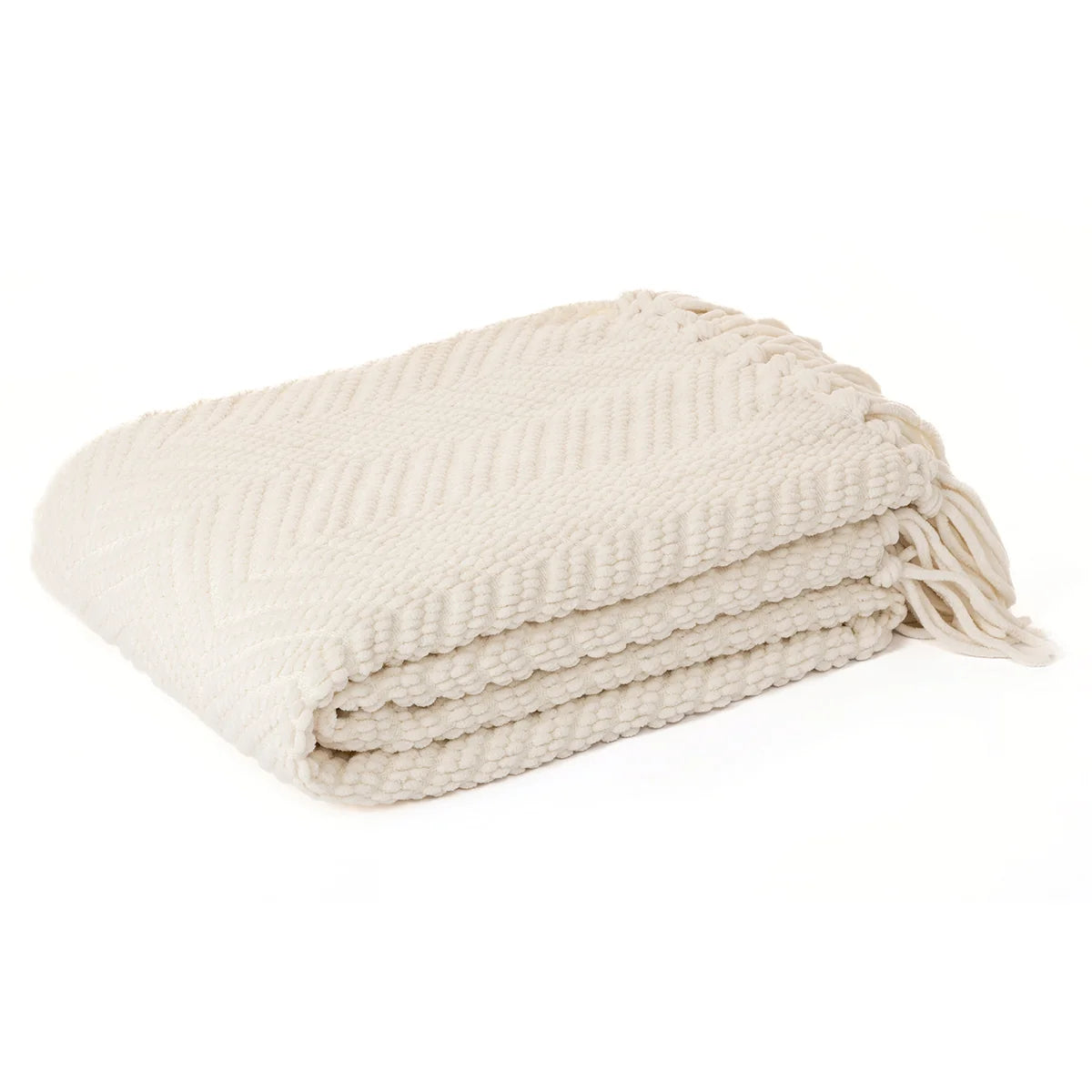 Emy Ivory Chevron Chenille Throw