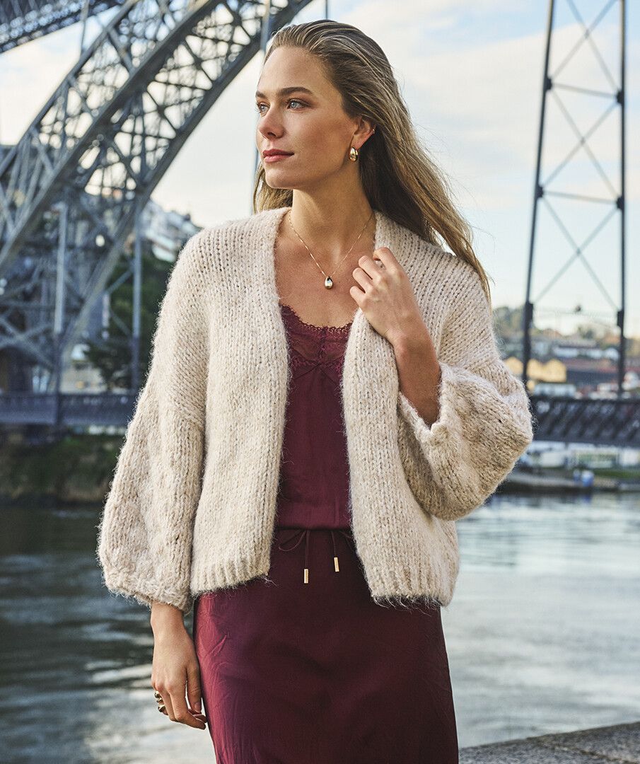 Balloon Sleeve Cardigan in Biscuit by Esqualo