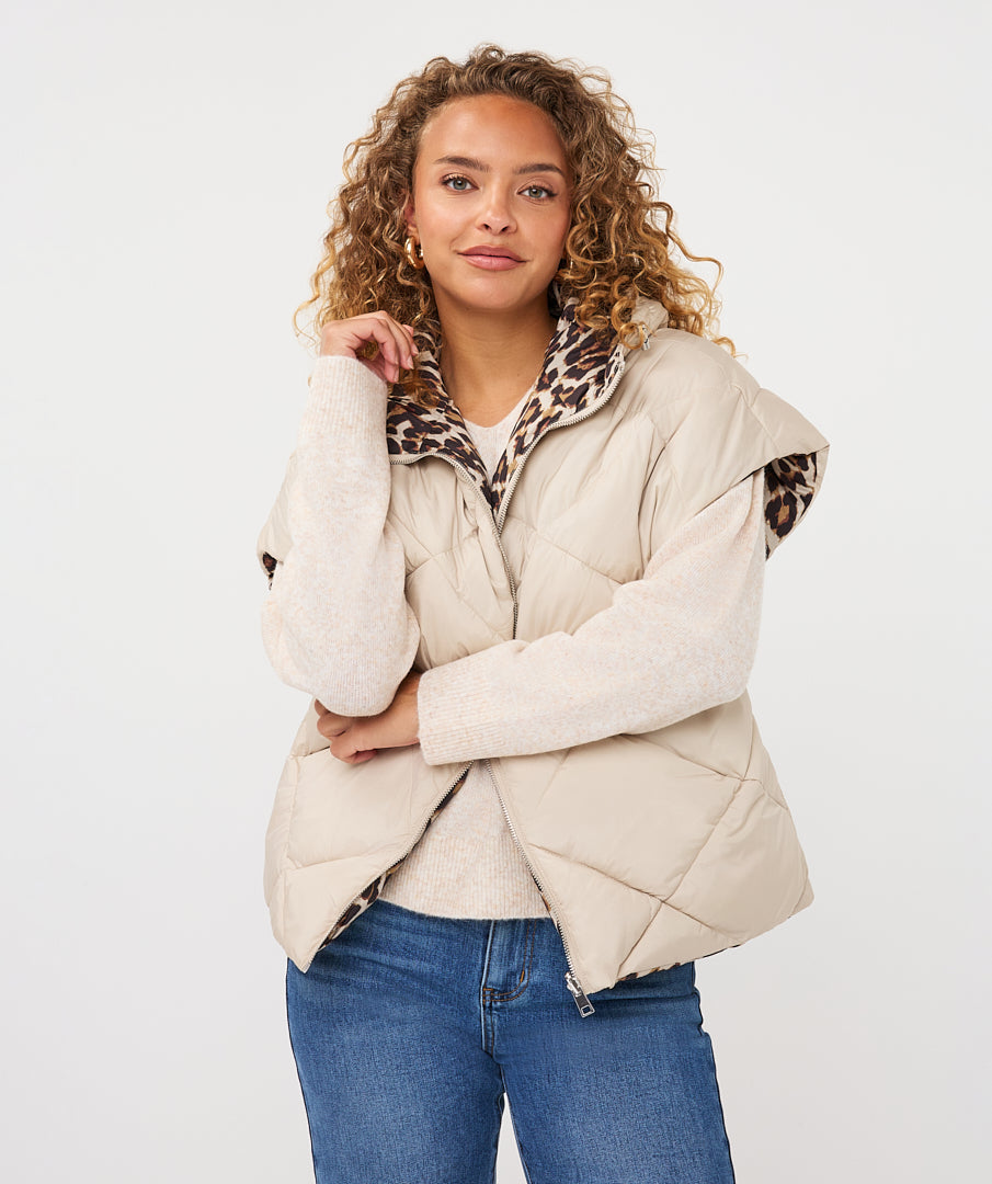Reversible Vest in Leopard Sand by Esqualo