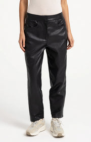 Faux Leather Carrot Fit Trousers in Black by YAYA
