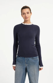 Rib Sweater With Ruffle Detail in Odyssey Gray by YAYA