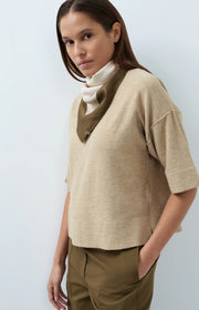 Oversized Knitted T-Shirt in Beige Melange by YAYA