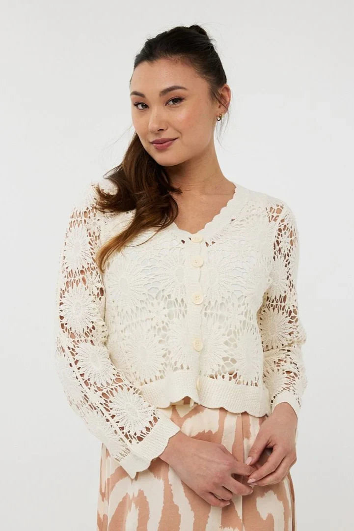 Crochet Cardigan in Natural by Esqualo
