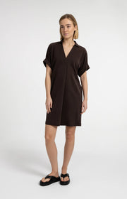Jersey Dress With Puff Sleeves Aurbergine Brown by YAYA