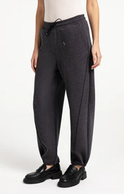 Jersey Loose Fit Barrel Trousers in Black Melange by YAYA