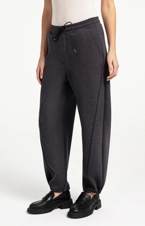 Jersey Loose Fit Barrel Trousers in Black Melange by YAYA