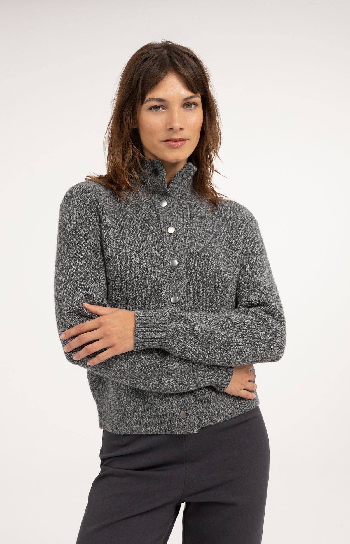 Cardigan in Dark Anthracite Melange by YAYA