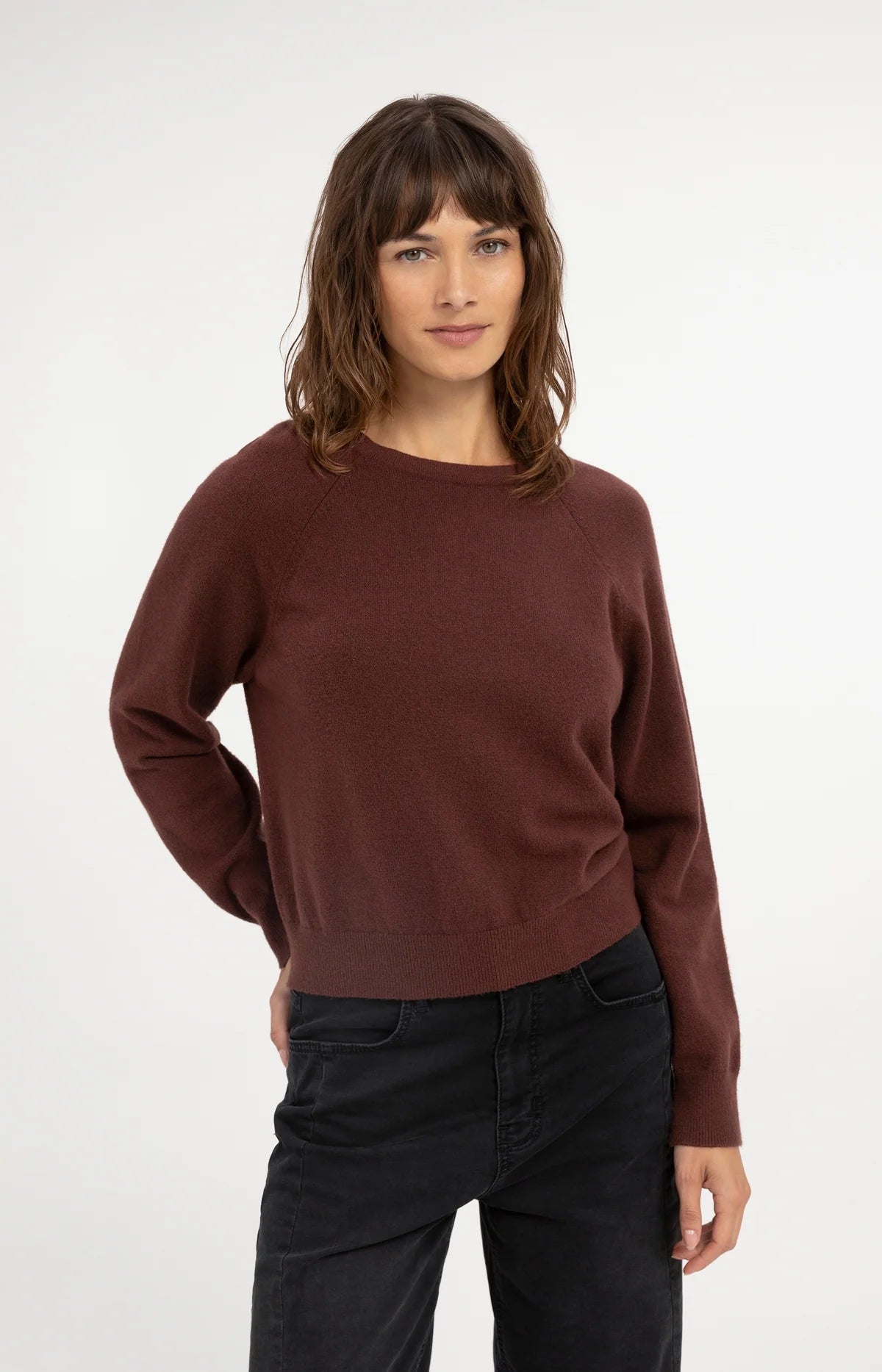 Sweater With Open Back Detail in Bitter Chocolate Red by YAYA