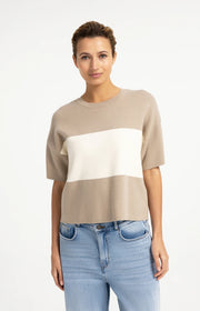 Blockstripe Short Sleeve Sweater in Pure Cashmere Grey YAYA