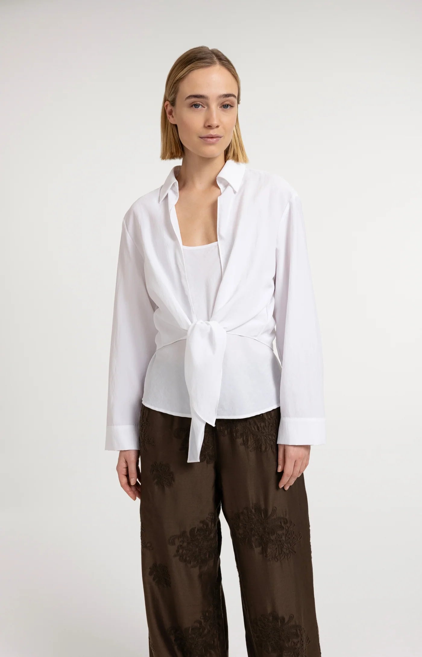 Knotted Blouse & Singlet Set in Pure White by YAYA