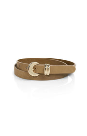 Moon Buckle Leather Belt in Khaki Green by YAYA