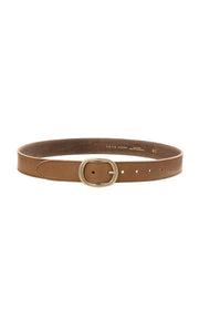 Rounded Rectangle Buckle Leather Belt in Otter Brown by YAYA