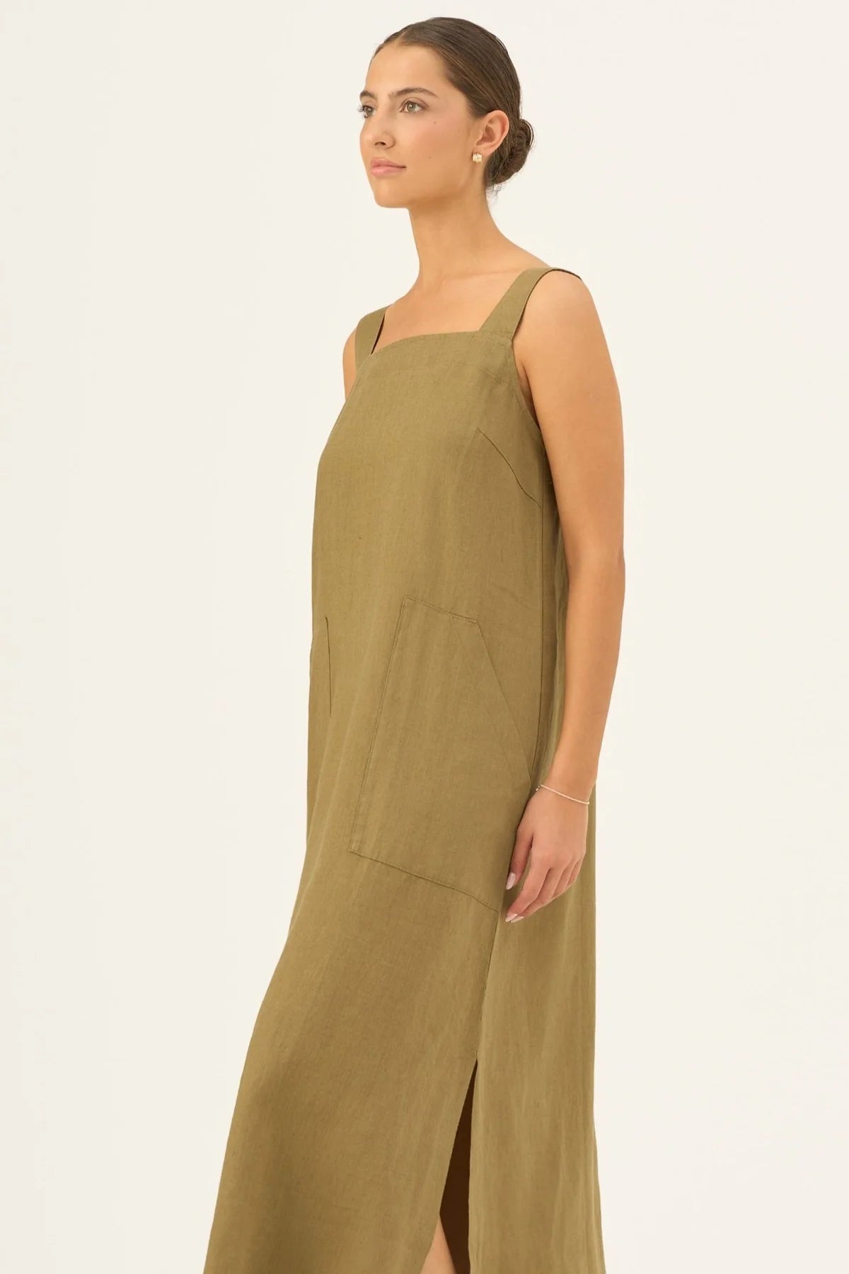 Fugue Dress in Olive Khaki by Linen Tales