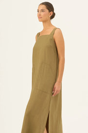 Fugue Dress in Olive Khaki by Linen Tales