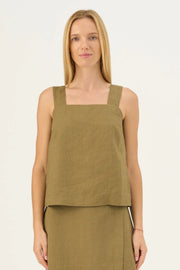 Polka Top in Olive Khaki by Linen Tales