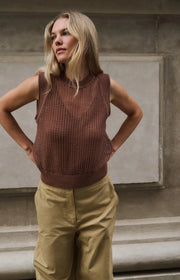 Open-Knit Top with Matching Underlayer in Rawhide Brown Melange by YAYA