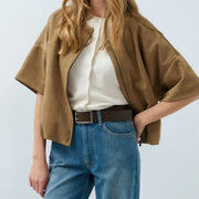 Oversized Balloon Hem Shortsleeve Jacket in Otter Brown by YAYA