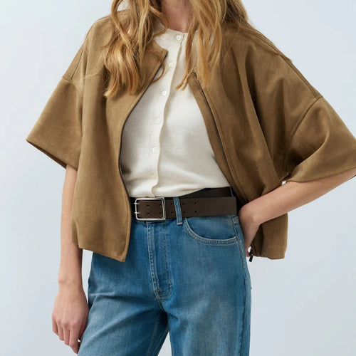 Oversized Balloon Hem Shortsleeve Jacket in Otter Brown by YAYA