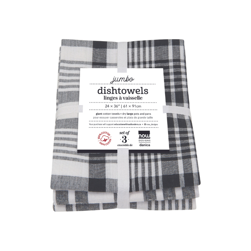 Set of 3 Jumbo Black Dishtowels