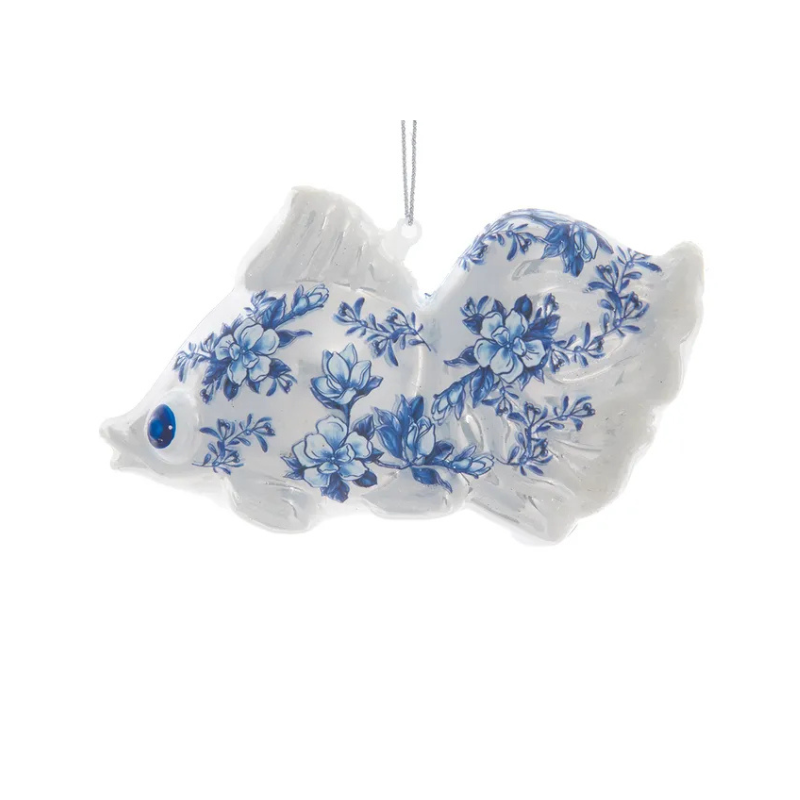 Glass Blue & White Fish Ornament