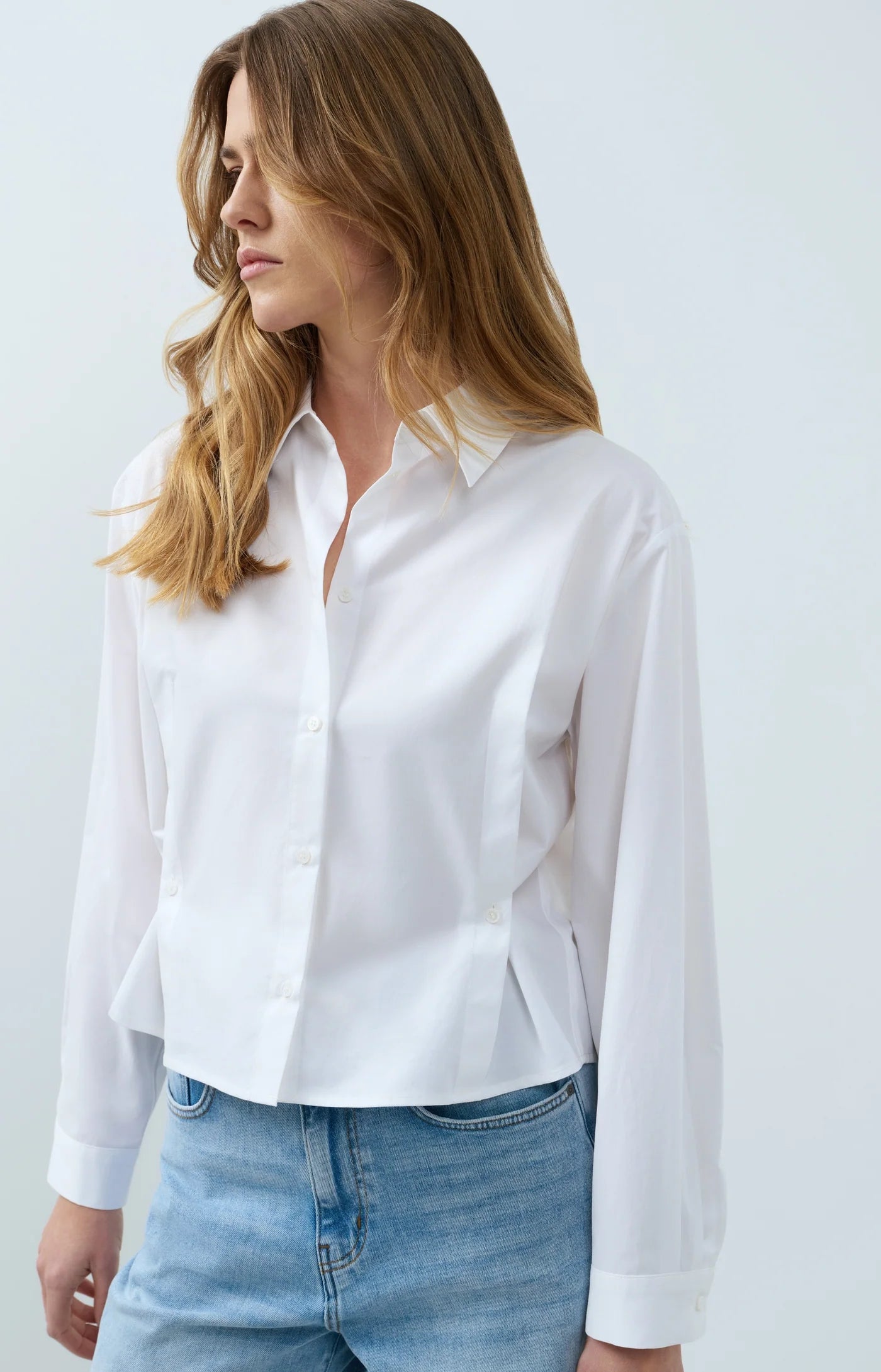 Poplin Blouse With Button Detail in Pure White by YAYA