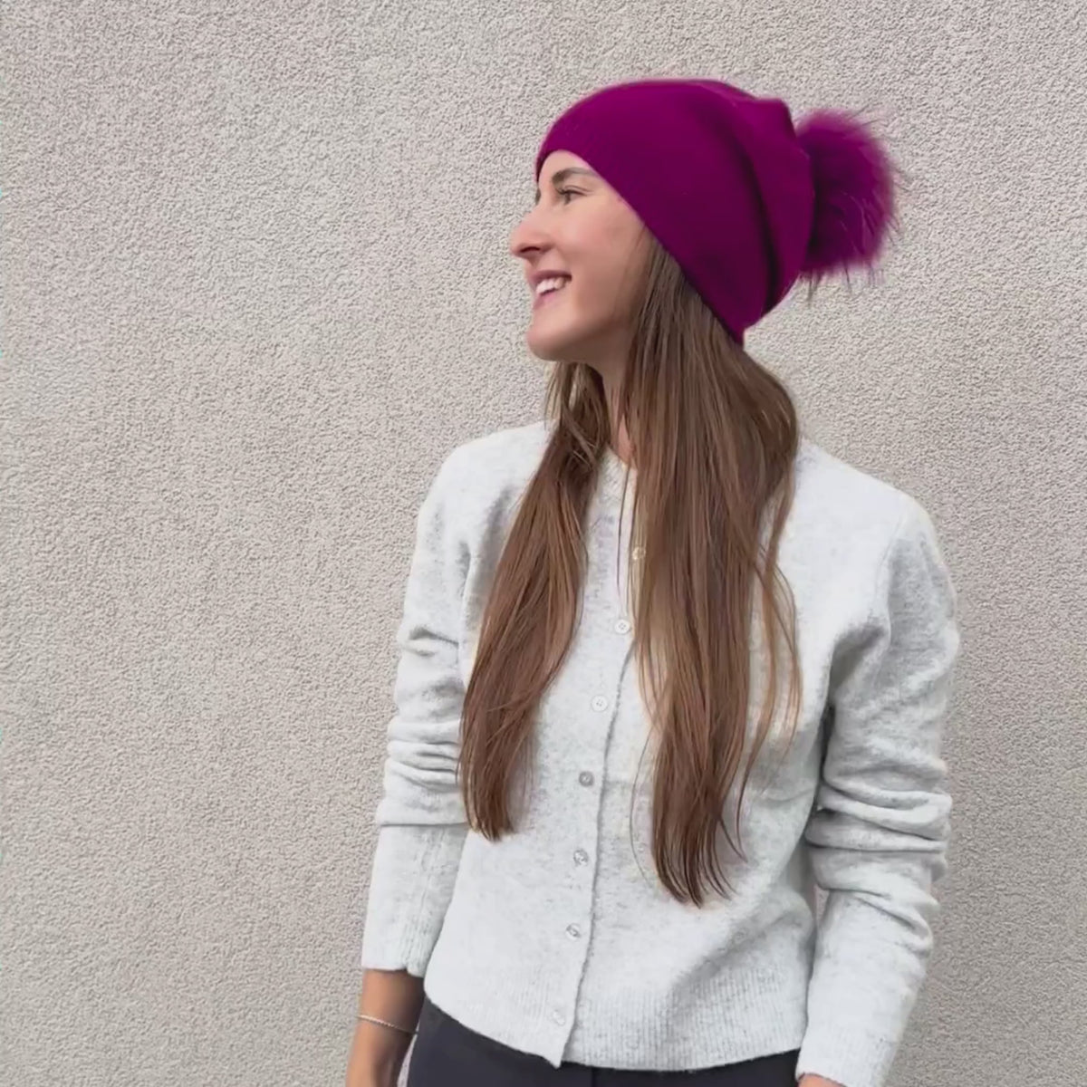 Load video: Evelyn Beanie in Raspberry by PNYC