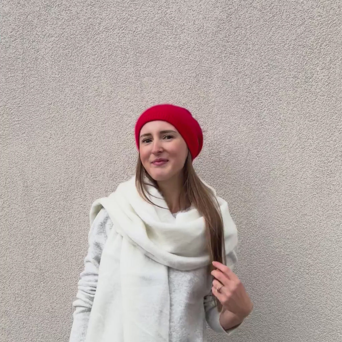 Load video: Ella Blanket Scarf in Winter White by PNYC